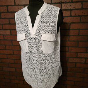 Shannon Ford New York Lace Sleeveless top with Faux Pocket detail Size XL White